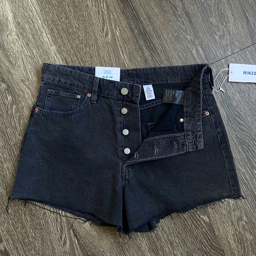 H&M High-Waist Black Vintage Denim Shorts
